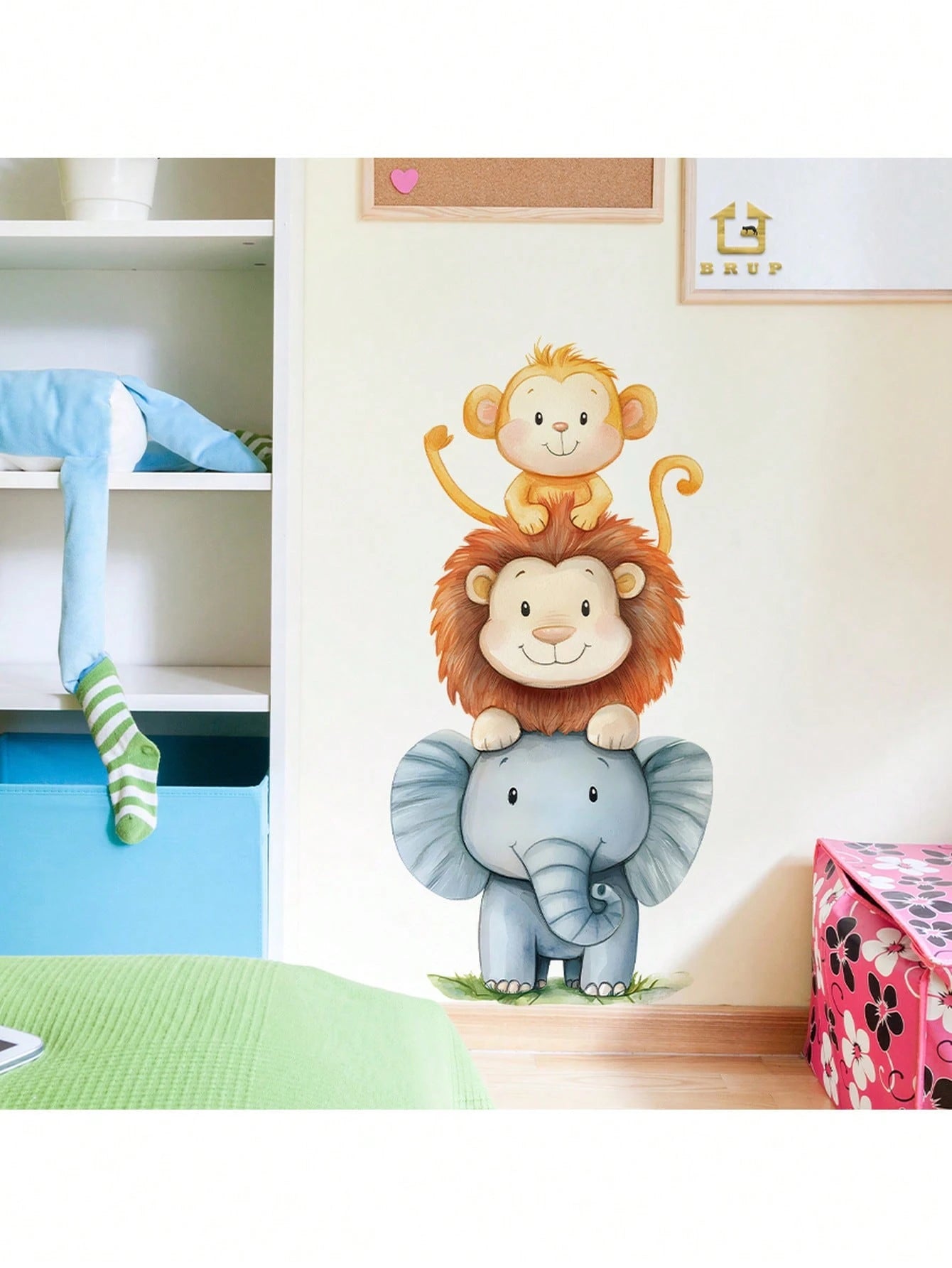 1pc Watercolor Cute Animal Wall Sticker- Elephant And Monkey Design- PVC Self-Adhesive Mural- Suitable For Game Room/Kids Room Decor, Living Room, Door, Kindergarten, Classroom, Home Decor & Gift