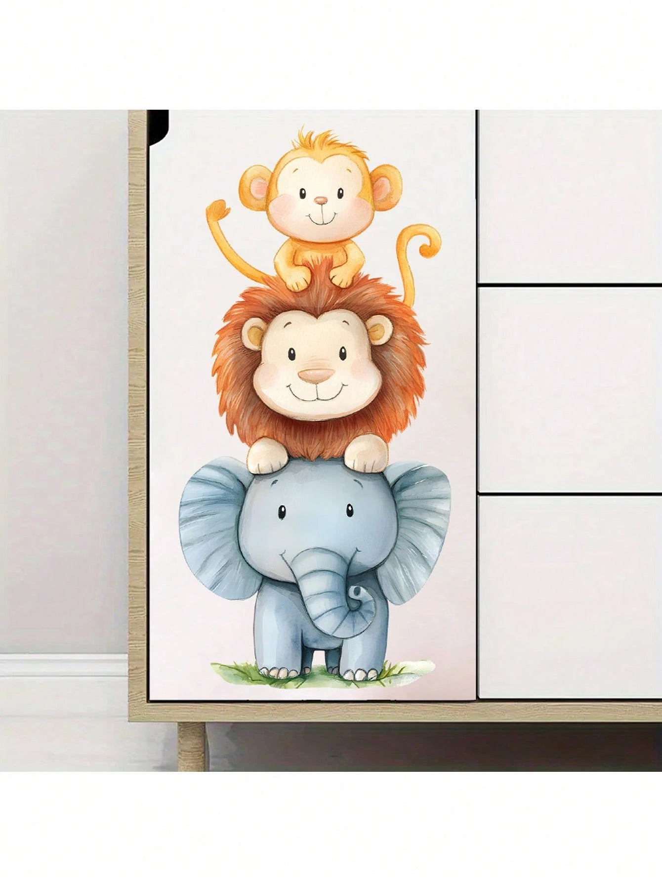 1pc Watercolor Cute Animal Wall Sticker- Elephant And Monkey Design- PVC Self-Adhesive Mural- Suitable For Game Room/Kids Room Decor, Living Room, Door, Kindergarten, Classroom, Home Decor & Gift