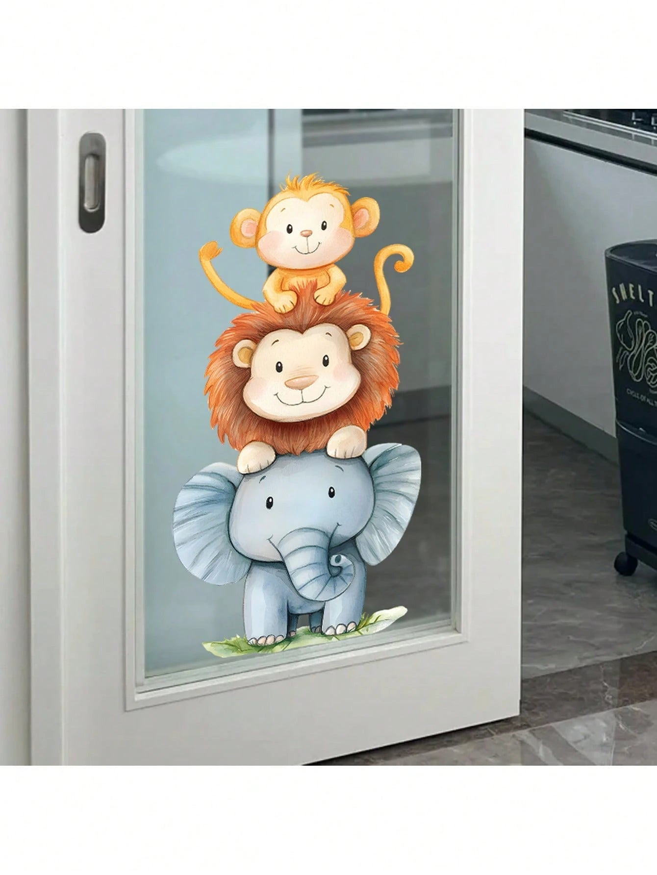 1pc Watercolor Cute Animal Wall Sticker- Elephant And Monkey Design- PVC Self-Adhesive Mural- Suitable For Game Room/Kids Room Decor, Living Room, Door, Kindergarten, Classroom, Home Decor & Gift