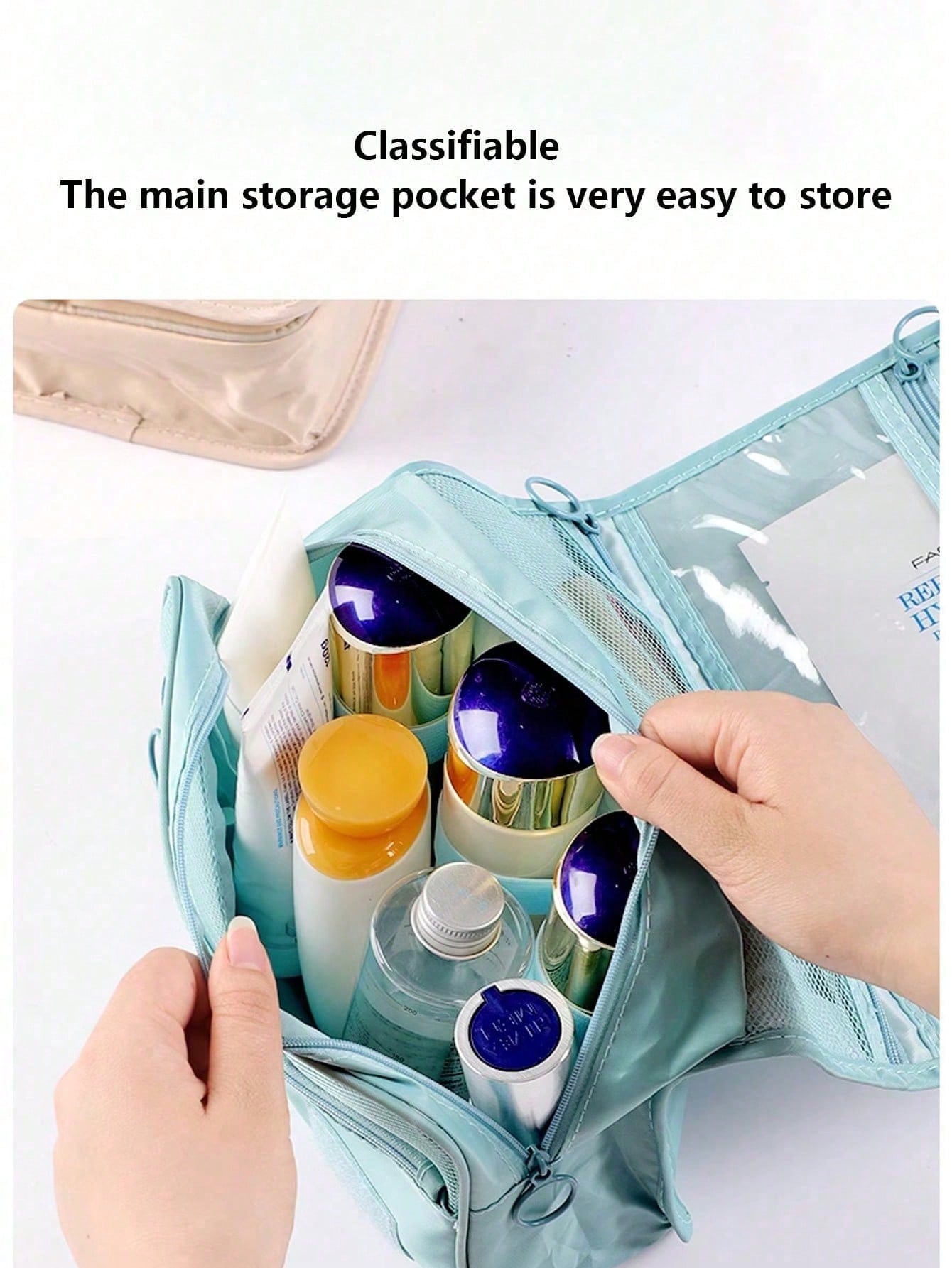 1pc Waterproof Hanging Cosmetic Bag, Double-Layer Travel Makeup Bag, Large Capacity Toiletry Bag, Women's Makeup Organizer With Built-In Hook, PVC Clear Compartment, Waterproof And Dustproof, Suitable