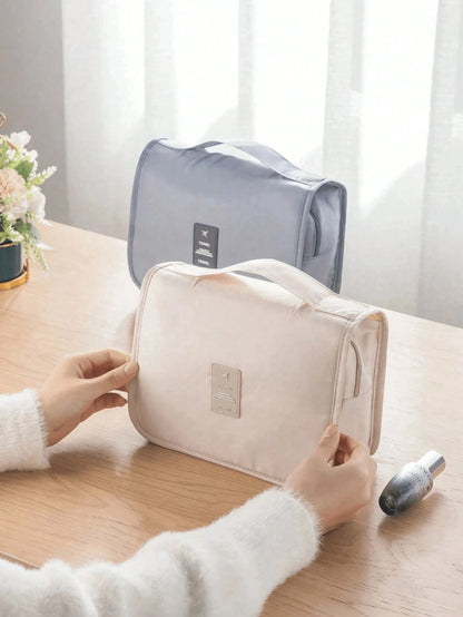 1pc Waterproof Hanging Cosmetic Bag, Double-Layer Travel Makeup Bag, Large Capacity Toiletry Bag, Women's Makeup Organizer With Built-In Hook, PVC Clear Compartment, Waterproof And Dustproof, Suitable