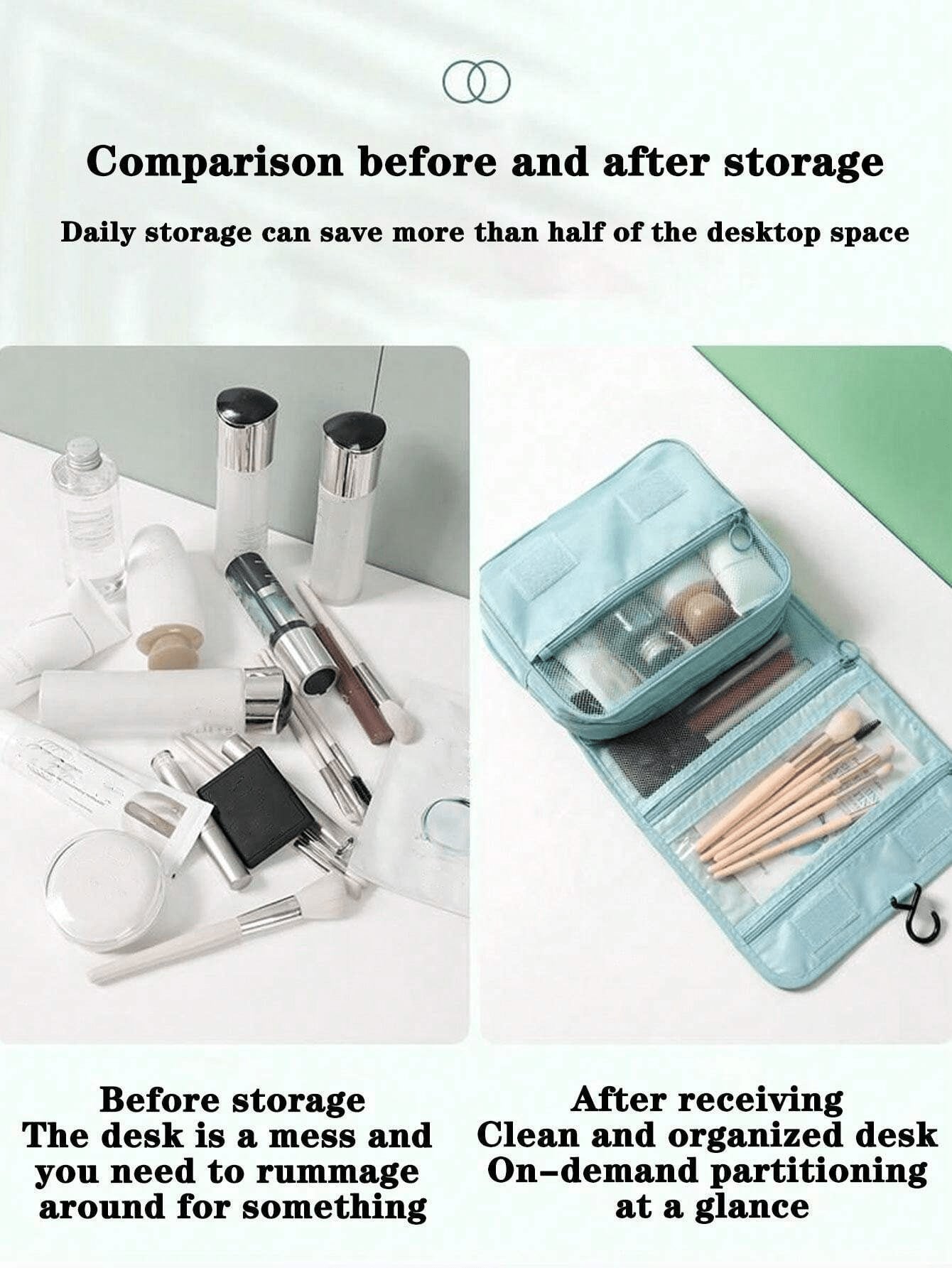 1pc Waterproof Hanging Cosmetic Bag, Double-Layer Travel Makeup Bag, Large Capacity Toiletry Bag, Women's Makeup Organizer With Built-In Hook, PVC Clear Compartment, Waterproof And Dustproof, Suitable
