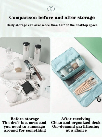 1pc Waterproof Hanging Cosmetic Bag, Double-Layer Travel Makeup Bag, Large Capacity Toiletry Bag, Women's Makeup Organizer With Built-In Hook, PVC Clear Compartment, Waterproof And Dustproof, Suitable