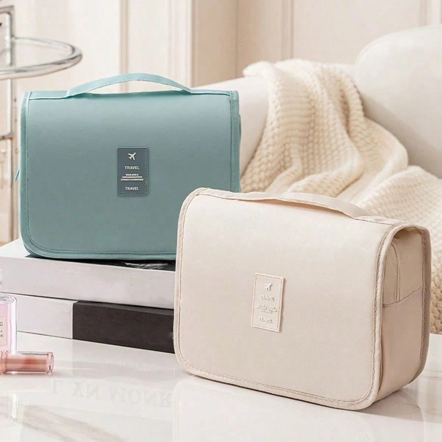 1pc Waterproof Hanging Cosmetic Bag, Double-Layer Travel Makeup Bag, Large Capacity Toiletry Bag, Women's Makeup Organizer With Built-In Hook, PVC Clear Compartment, Waterproof And Dustproof, Suitable