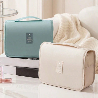 1pc Waterproof Hanging Cosmetic Bag, Double-Layer Travel Makeup Bag, Large Capacity Toiletry Bag, Women's Makeup Organizer With Built-In Hook, PVC Clear Compartment, Waterproof And Dustproof, Suitable