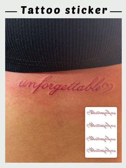 1pc Waterproof, Sweat-Resistant, Washable Fashionable "Unforgettable" Temporary Tattoo Sticker, Designed For Sexy Girls' Collarbone And Waist, Featuring Cute And Eye-Catching Handwritten English Font