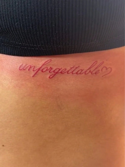 1pc Waterproof, Sweat-Resistant, Washable Fashionable "Unforgettable" Temporary Tattoo Sticker, Designed For Sexy Girls' Collarbone And Waist, Featuring Cute And Eye-Catching Handwritten English Font