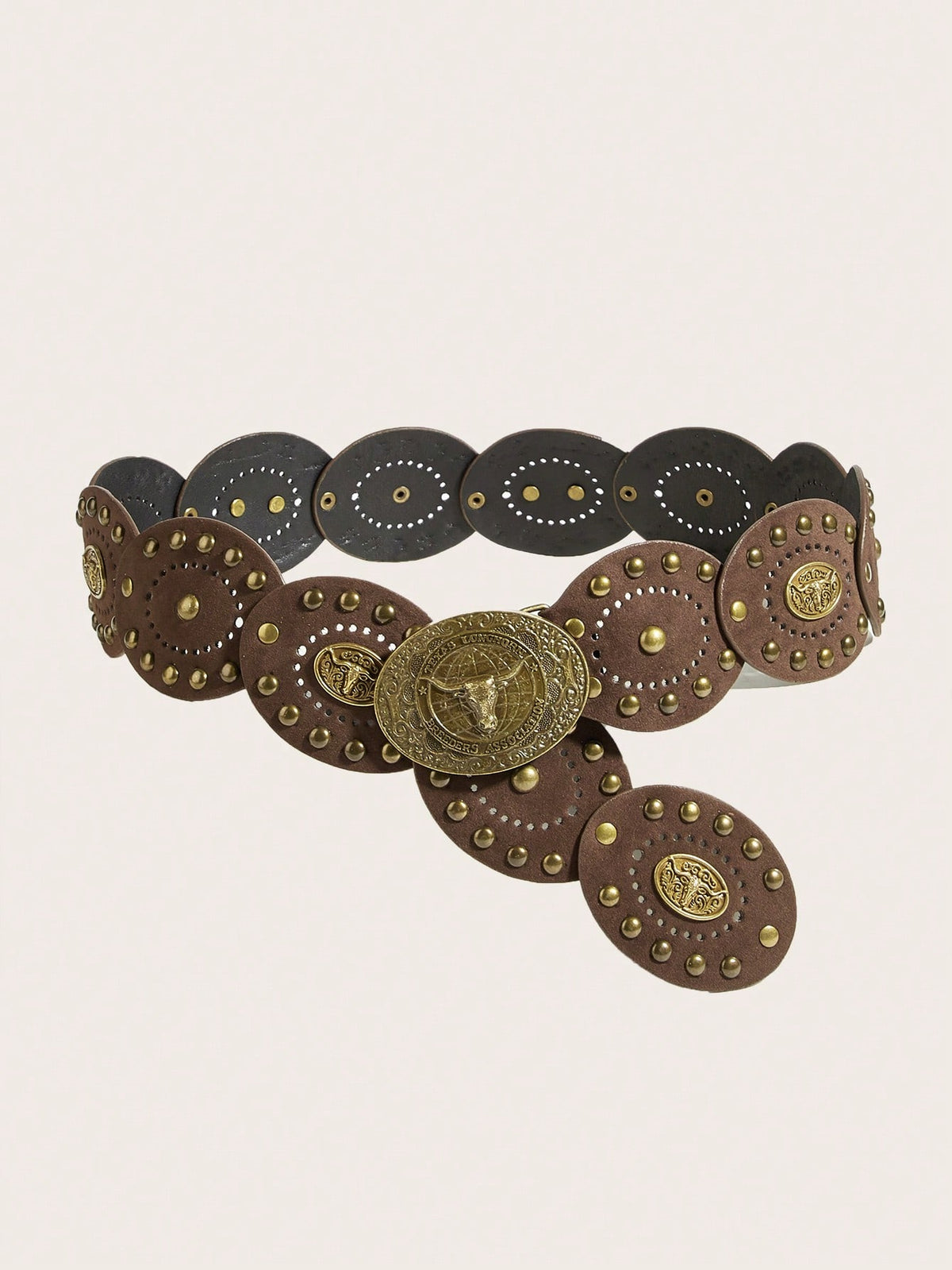 1pc Western Cowboy Bohemian Style Women's Belt, Bronze Metal PU Leather Belt, Suitable For Autumn, Winter, Spring, Jeans, Halloween, Skirts, Long Dresses, Parties, Balls, Outfits