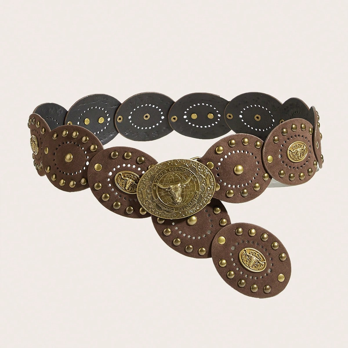 1pc Western Cowboy Bohemian Style Women's Belt, Bronze Metal PU Leather Belt, Suitable For Autumn, Winter, Spring, Jeans, Halloween, Skirts, Long Dresses, Parties, Balls, Outfits