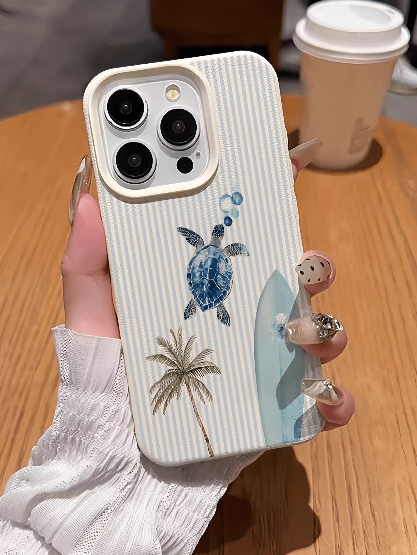 1pc White Striped Turtle Surfboard Personalized Minimalist Shockproof Soft TPU Fashion Phone Case Full Coverage Anti-Fouling Protective Shell Compatible With Apple 17 16 15 14 13 12 11 Pro Max Air And