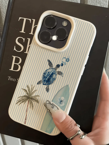 1pc White Striped Turtle Surfboard Personalized Minimalist Shockproof Soft TPU Fashion Phone Case Full Coverage Anti-Fouling Protective Shell Compatible With Apple 17 16 15 14 13 12 11 Pro Max Air And