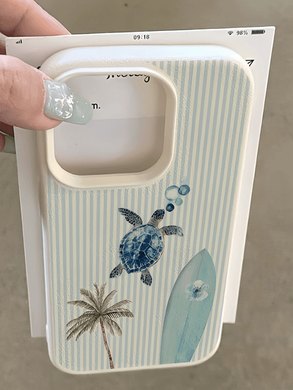 1pc White Striped Turtle Surfboard Personalized Minimalist Shockproof Soft TPU Fashion Phone Case Full Coverage Anti-Fouling Protective Shell Compatible With Apple 17 16 15 14 13 12 11 Pro Max Air And