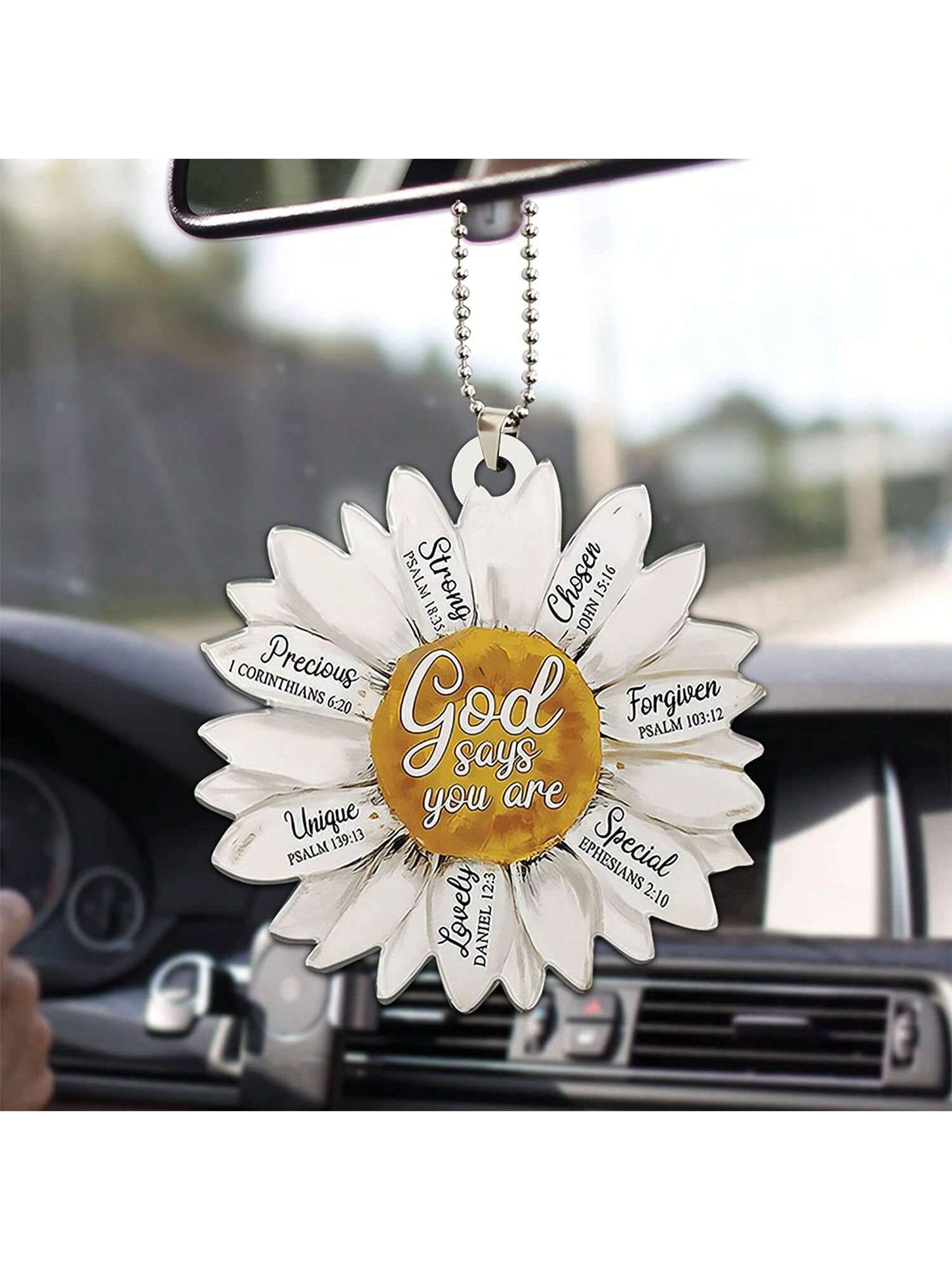 1pc White Sunflower Acrylic Flat Car Hanging Decoration, Key Holder