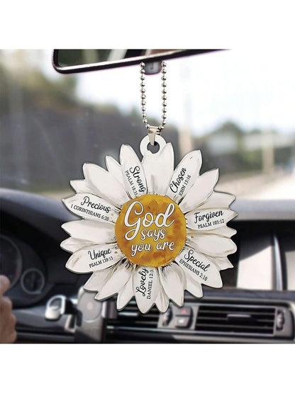 1pc White Sunflower Acrylic Flat Car Hanging Decoration, Key Holder