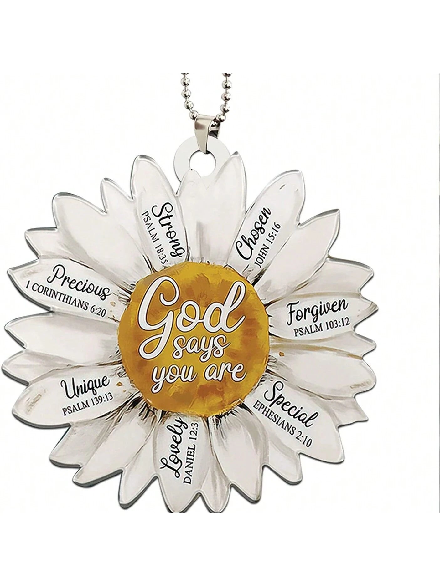 1pc White Sunflower Acrylic Flat Car Hanging Decoration, Key Holder