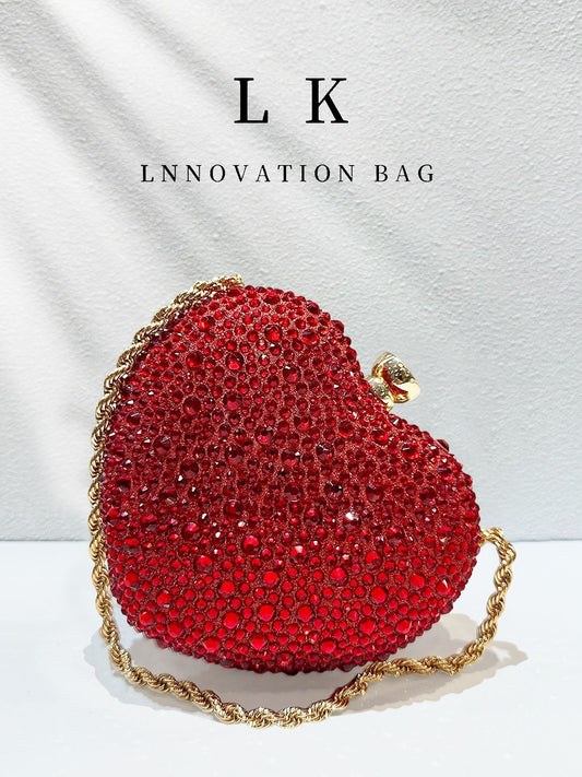 1pc Women's Fashion Shiny Heart-Shaped Rhinestone Handbag Design Wedding Clutch Evening Bag Party Banquet Purse Wallet, Suitable For Evening Parties, Weddings, Banquets And Other Formal Occasions, As
