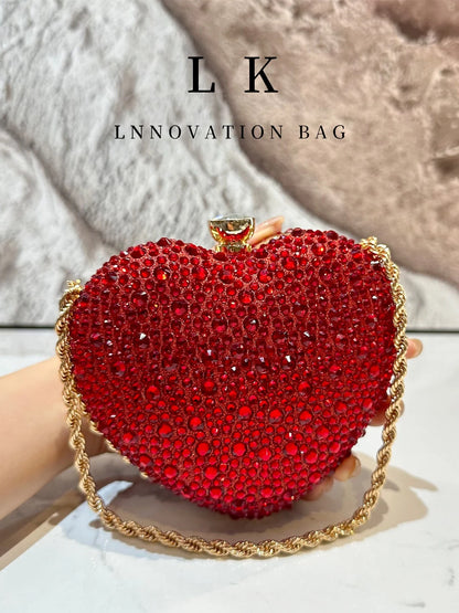 1pc Women's Fashion Shiny Heart-Shaped Rhinestone Handbag Design Wedding Clutch Evening Bag Party Banquet Purse Wallet, Suitable For Evening Parties, Weddings, Banquets And Other Formal Occasions, As