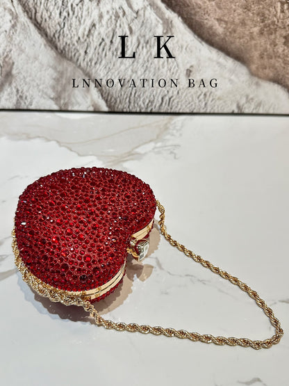 1pc Women's Fashion Shiny Heart-Shaped Rhinestone Handbag Design Wedding Clutch Evening Bag Party Banquet Purse Wallet, Suitable For Evening Parties, Weddings, Banquets And Other Formal Occasions, As