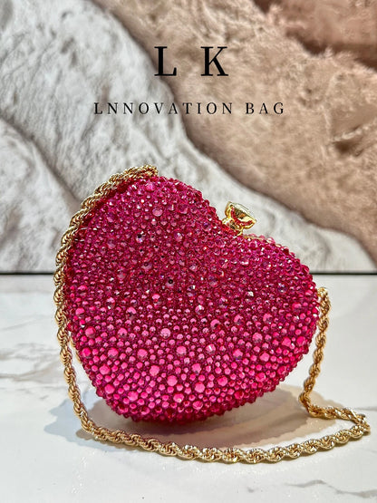 1pc Women's Fashion Shiny Heart-Shaped Rhinestone Handbag Design Wedding Clutch Evening Bag Party Banquet Purse Wallet, Suitable For Evening Parties, Weddings, Banquets And Other Formal Occasions, As