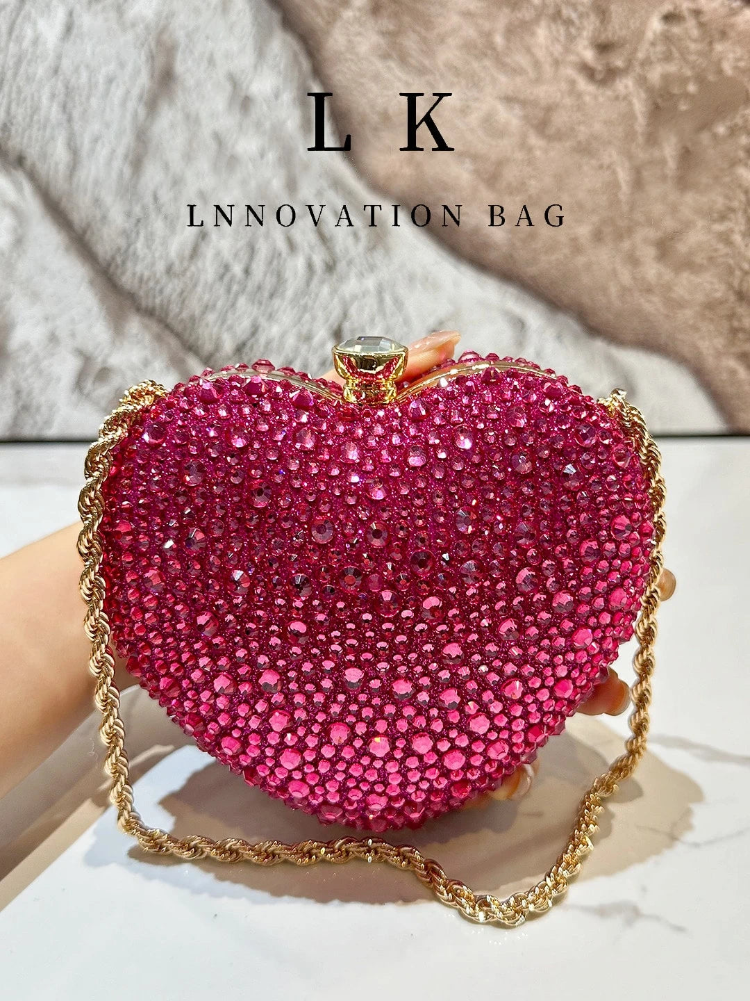 1pc Women's Fashion Shiny Heart-Shaped Rhinestone Handbag Design Wedding Clutch Evening Bag Party Banquet Purse Wallet, Suitable For Evening Parties, Weddings, Banquets And Other Formal Occasions, As