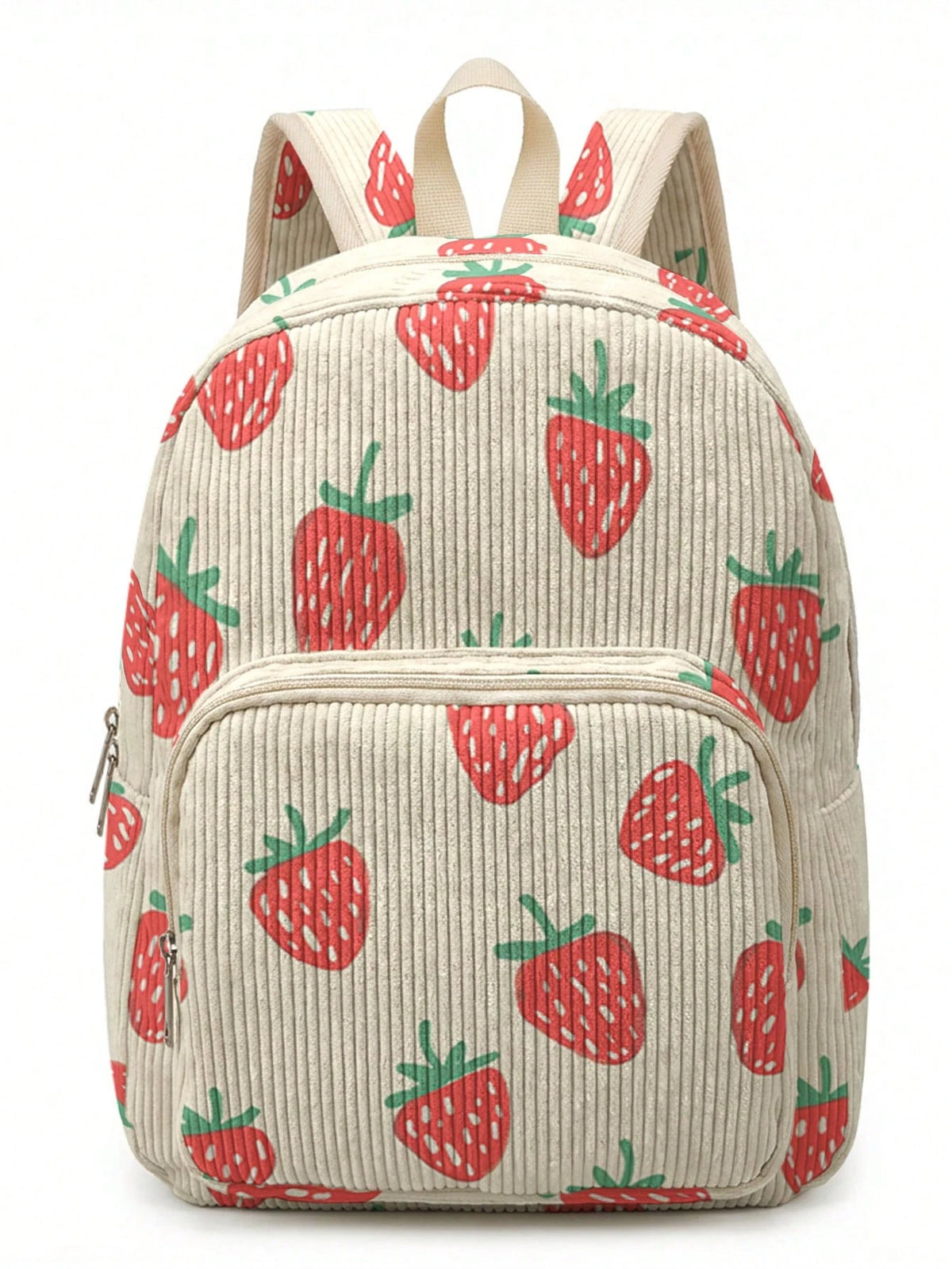 1PC Women's Mini Backpack, Corduroy Girls School Bag, Travel Storage Bag, Strawberry Print, Large Capacity, Foldable & Easy To Store, Lightweight & Pressure-Relieving, Multi-Pocket Layered Design With