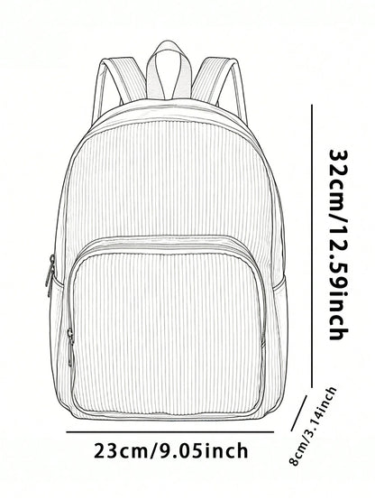 1PC Women's Mini Backpack, Corduroy Girls School Bag, Travel Storage Bag, Strawberry Print, Large Capacity, Foldable & Easy To Store, Lightweight & Pressure-Relieving, Multi-Pocket Layered Design With