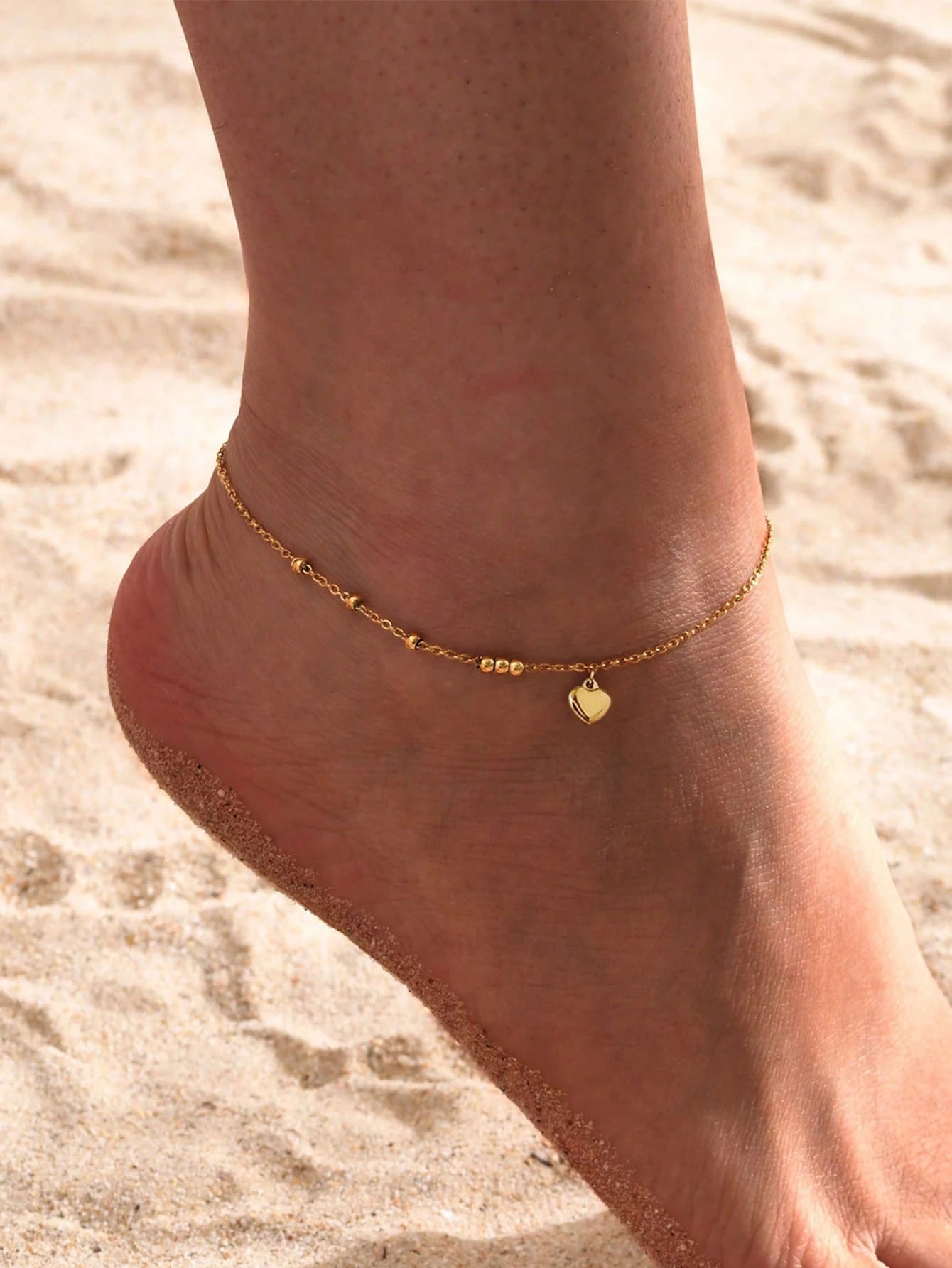 1pc Women's Waterproof Stainless Steel Heart-Shaped Anklet, 18K Gold Plated, Anti-Oxidation, Romantic Valentine's Day Gift For Girlfriend