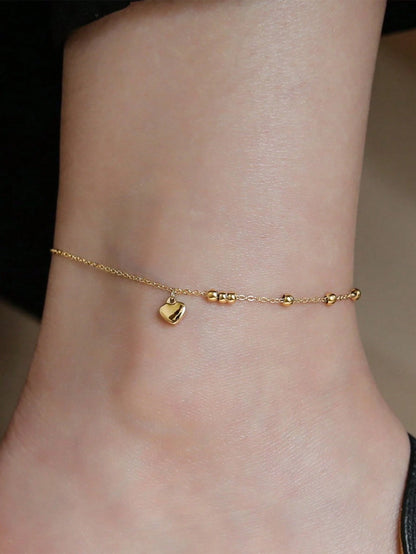 1pc Women's Waterproof Stainless Steel Heart-Shaped Anklet, 18K Gold Plated, Anti-Oxidation, Romantic Valentine's Day Gift For Girlfriend