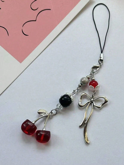 1pc Y2K Red Cherry Phone Lanyard Decor, Cherry Pendant Suitable For Phone Strap And Accessories, Earphone Pendant Decoration