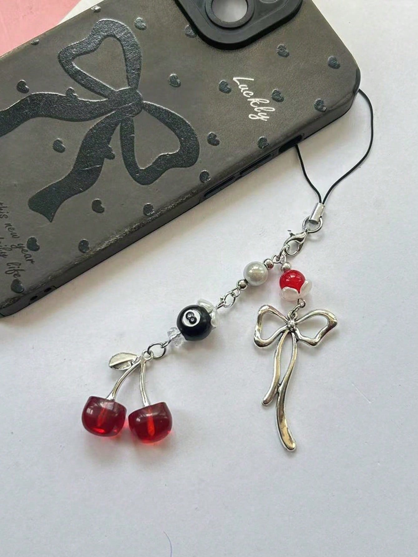 1pc Y2K Red Cherry Phone Lanyard Decor, Cherry Pendant Suitable For Phone Strap And Accessories, Earphone Pendant Decoration