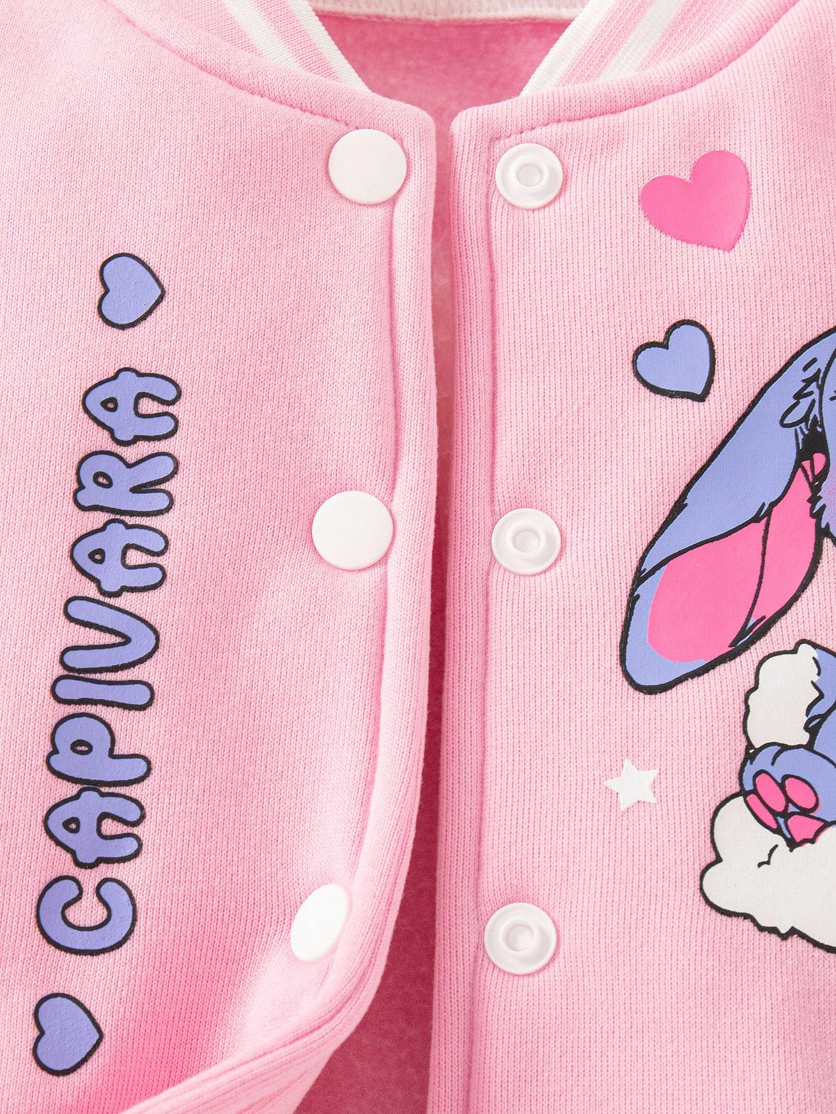 1pc Young Girl Autumn/Winter Colorblock Collar Cuffs Ribbed Sleeve Cartoon Print Front Zip Casual Safari Baseball Jacket Fashion Streetwear