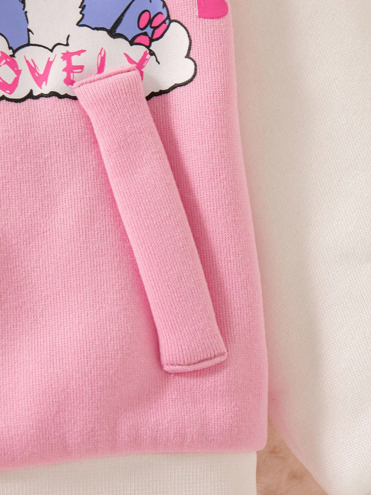 1pc Young Girl Autumn/Winter Colorblock Collar Cuffs Ribbed Sleeve Cartoon Print Front Zip Casual Safari Baseball Jacket Fashion Streetwear