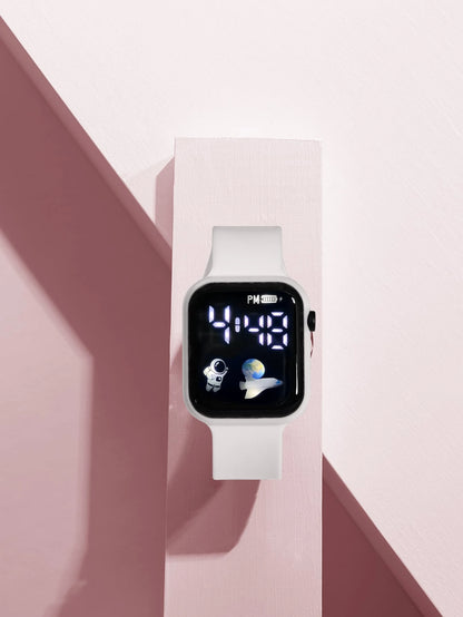 1pc Youth/Student Astronaut & Airplane Design TPU Material LED Electronic Sports Watch, Suitable For Daily Life And Back To School