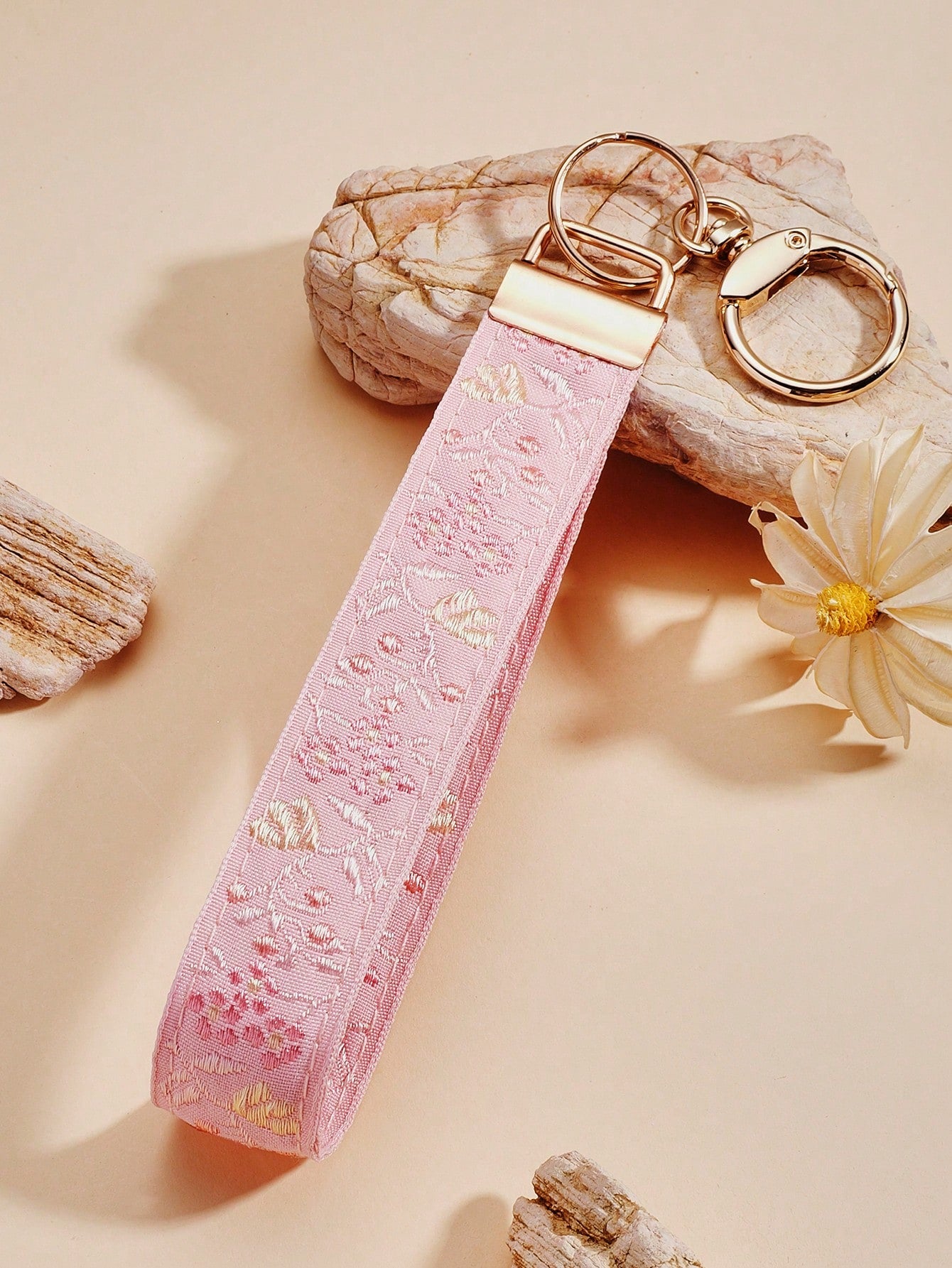 1pc Zinc Alloy Keychain, Key Chain, Bag Charm, Gift For Women, Double-Layer Ribbon Keychain, Woven Strap Keychain, Keychain Accessories, Wristlet Keychain, Printed Ribbon Keychain, Women's Car Keychai