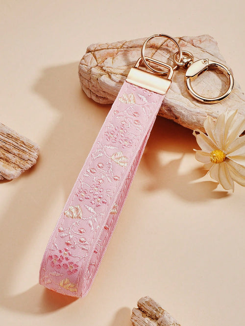 1pc Zinc Alloy Keychain, Key Chain, Bag Charm, Gift For Women, Double-Layer Ribbon Keychain, Woven Strap Keychain, Keychain Accessories, Wristlet Keychain, Printed Ribbon Keychain, Women's Car Keychai