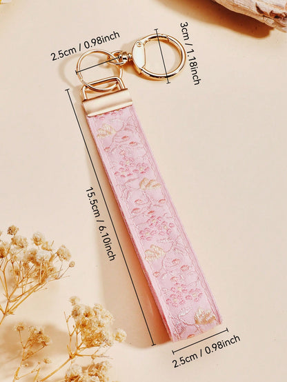 1pc Zinc Alloy Keychain, Key Chain, Bag Charm, Gift For Women, Double-Layer Ribbon Keychain, Woven Strap Keychain, Keychain Accessories, Wristlet Keychain, Printed Ribbon Keychain, Women's Car Keychai
