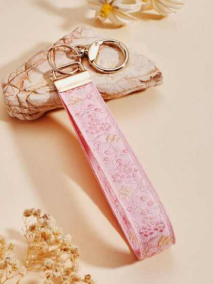 1pc Zinc Alloy Keychain, Key Chain, Bag Charm, Gift For Women, Double-Layer Ribbon Keychain, Woven Strap Keychain, Keychain Accessories, Wristlet Keychain, Printed Ribbon Keychain, Women's Car Keychai