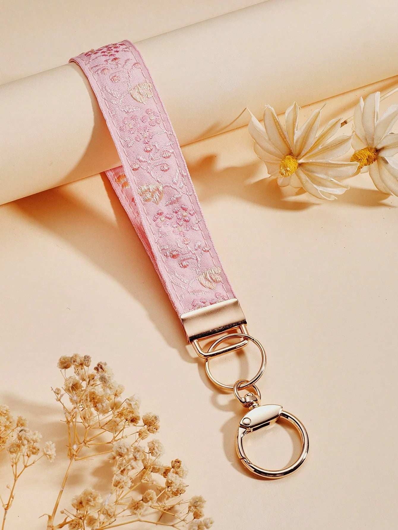1pc Zinc Alloy Keychain, Key Chain, Bag Charm, Gift For Women, Double-Layer Ribbon Keychain, Woven Strap Keychain, Keychain Accessories, Wristlet Keychain, Printed Ribbon Keychain, Women's Car Keychai