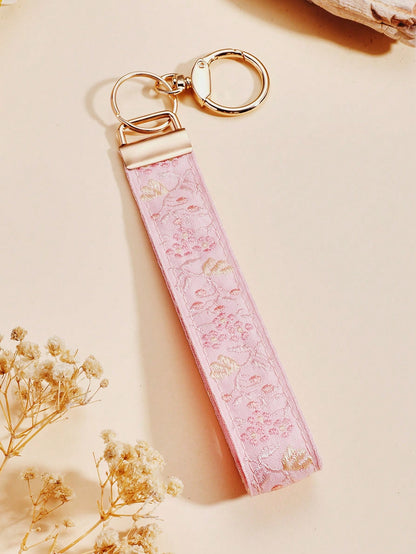 1pc Zinc Alloy Keychain, Key Chain, Bag Charm, Gift For Women, Double-Layer Ribbon Keychain, Woven Strap Keychain, Keychain Accessories, Wristlet Keychain, Printed Ribbon Keychain, Women's Car Keychai