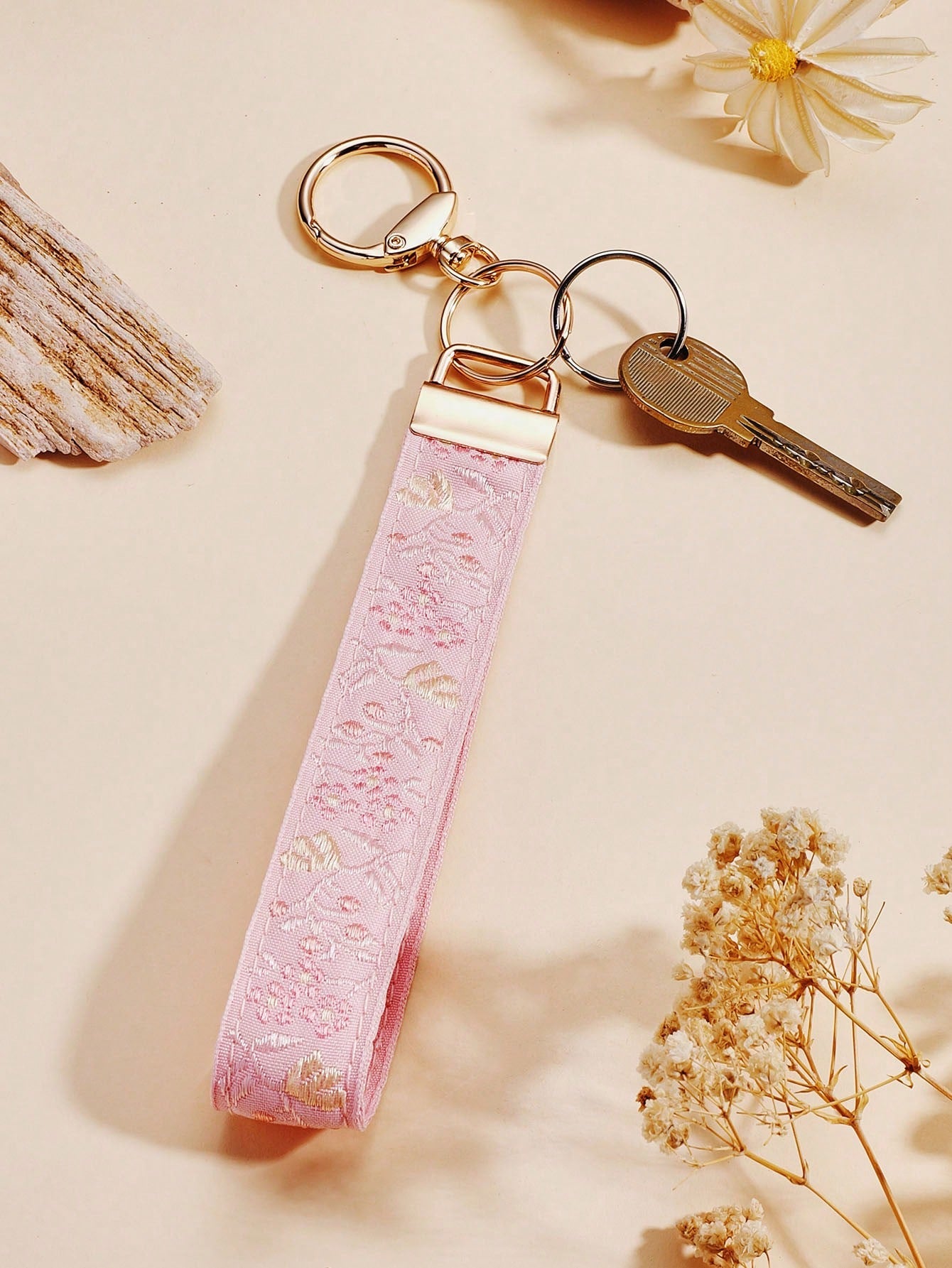 1pc Zinc Alloy Keychain, Key Chain, Bag Charm, Gift For Women, Double-Layer Ribbon Keychain, Woven Strap Keychain, Keychain Accessories, Wristlet Keychain, Printed Ribbon Keychain, Women's Car Keychai