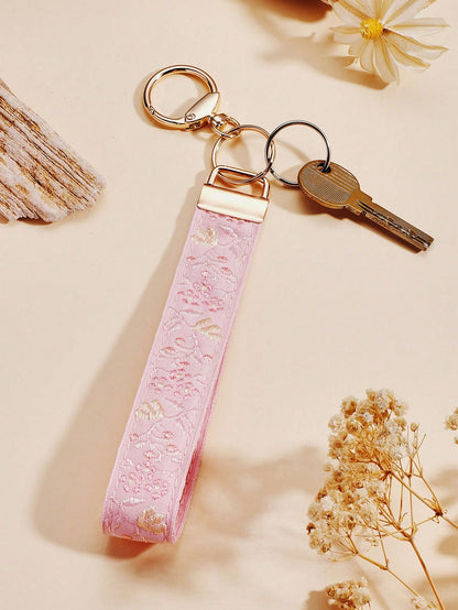 1pc Zinc Alloy Keychain, Key Chain, Bag Charm, Gift For Women, Double-Layer Ribbon Keychain, Woven Strap Keychain, Keychain Accessories, Wristlet Keychain, Printed Ribbon Keychain, Women's Car Keychai