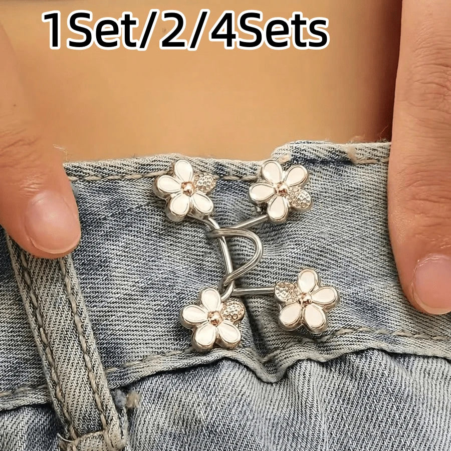 1Set/2/4Sets Flower Buckle Waist Tightener Removable Waist Buckle Pin Belt Accessory Pants Clip No-Sew Waist Tightener
