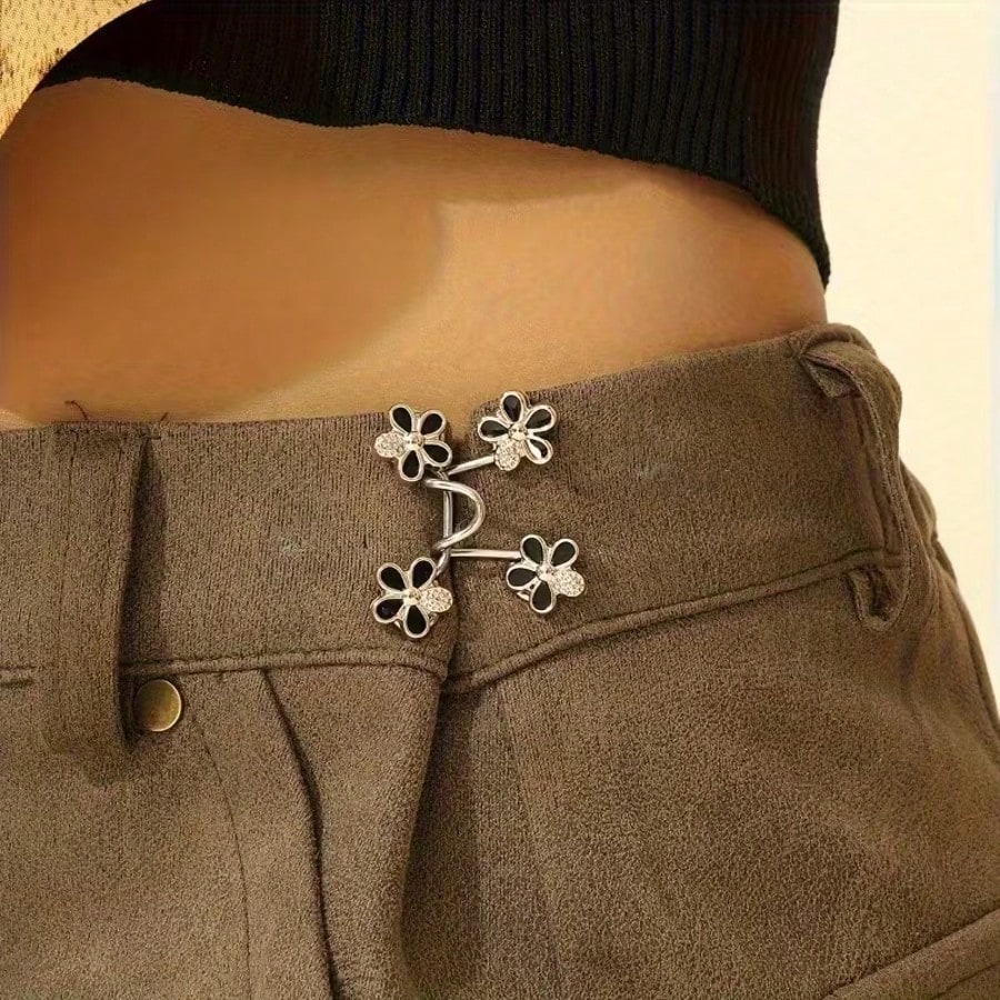1Set/2/4Sets Flower Buckle Waist Tightener Removable Waist Buckle Pin Belt Accessory Pants Clip No-Sew Waist Tightener