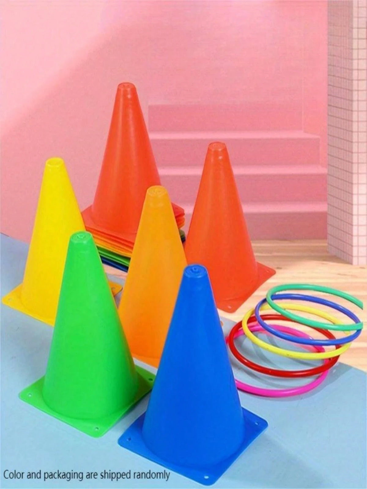 1set Creative Ice Cream Tube With Circular Throwing Toys, Sports Sensory Training With Colored Logo Barrels, Outdoor Games, Cone Throwing Interactive Games,Product Color And Packaging Are Shipped Rand