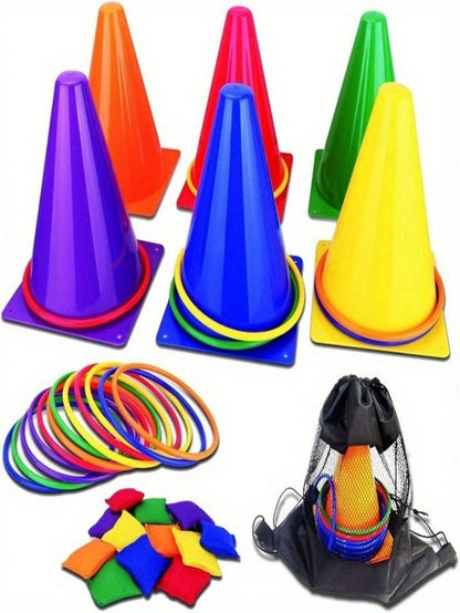 1set Creative Ice Cream Tube With Circular Throwing Toys, Sports Sensory Training With Colored Logo Barrels, Outdoor Games, Cone Throwing Interactive Games,Product Color And Packaging Are Shipped Rand