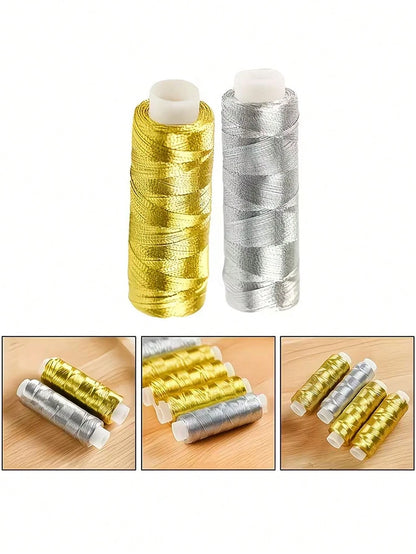 2/1pc Luxury Gold & Silver Thread 200 Yards, Shiny & Sparkling, Suitable For DIY Sewing, Embroidery And Quilting Crafts, Christmas/Back To School/Valentine's Day