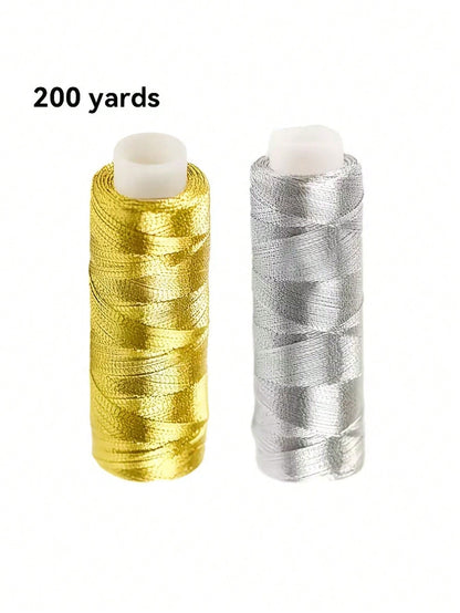2/1pc Luxury Gold & Silver Thread 200 Yards, Shiny & Sparkling, Suitable For DIY Sewing, Embroidery And Quilting Crafts, Christmas/Back To School/Valentine's Day