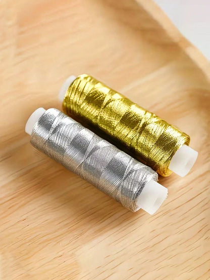 2/1pc Luxury Gold & Silver Thread 200 Yards, Shiny & Sparkling, Suitable For DIY Sewing, Embroidery And Quilting Crafts, Christmas/Back To School/Valentine's Day