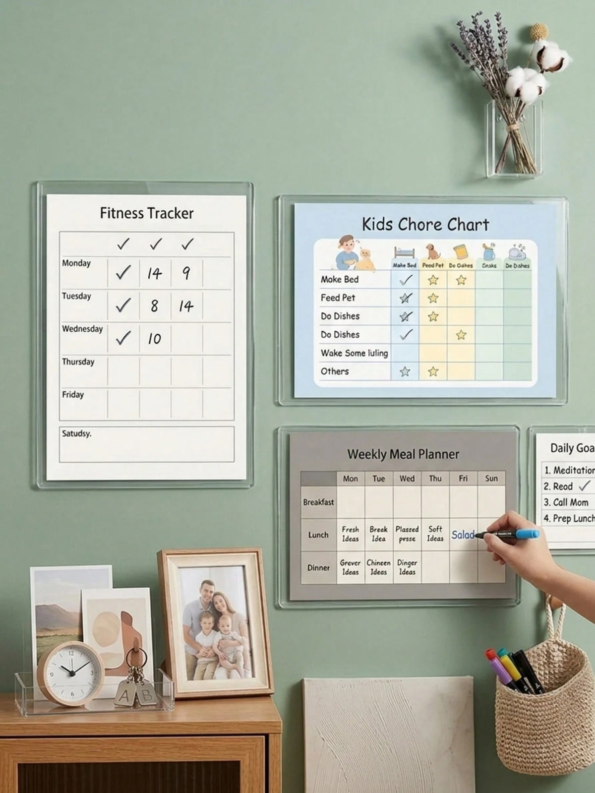 2/3/5/10pcs (With Adhesive) Hollow Transparent Acrylic Schedule Planner Display Stand & To-Do List Frame, A4 Reusable Dry-Erase Chore Chart Holder, Aesthetic Desktop Decor, Suitable For Room Decoratio