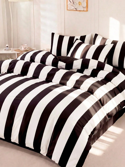 2/3pcs Striped Duvet Cover Set, Bedding, Cozy Room Decor, Skin-Friendly Breathable, Super Soft Anti-Pilling, Duvet Cover And Pillowcase, No Duvet Insert, Suitable For Single/Double/Queen/King Bed, All
